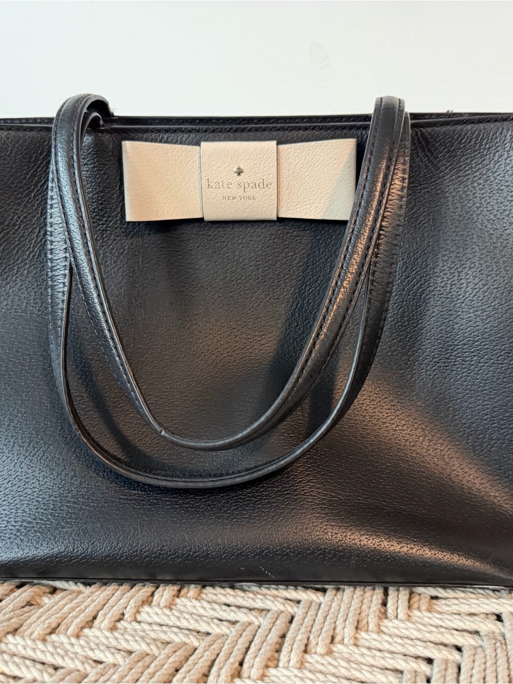 kate spade Black Tote with Cream Bow Accent